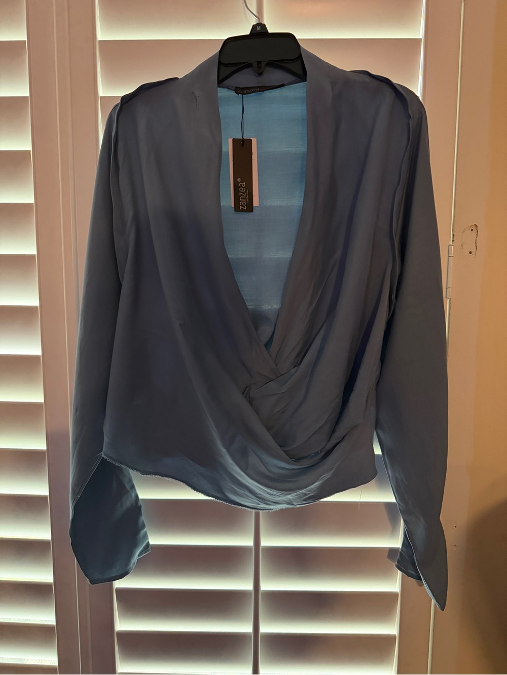 Zanzea Women's Slate Blue Draped Wrap Blouse